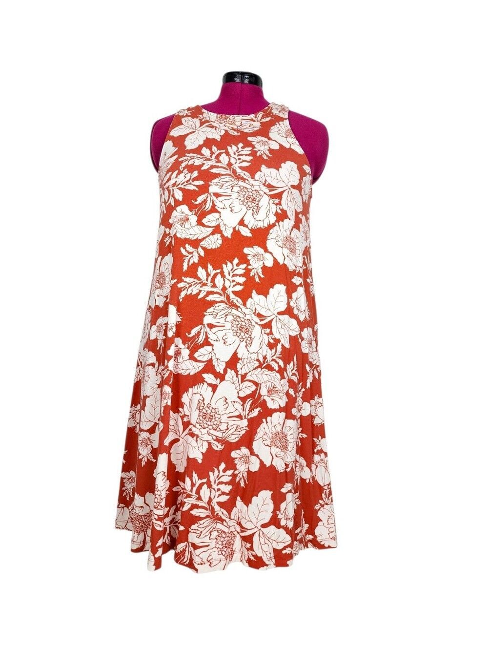 Old Navy Floral Rust-Orange Sleeveless Swing Dress M